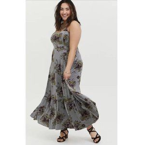 Torrid Grey Floral Jersey Shirred Hem Strappy Maxi Dress 3 3x EUC